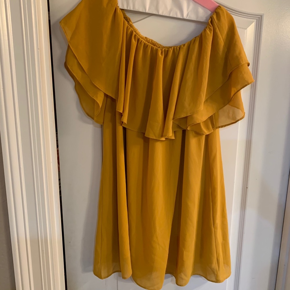 Gold off the shoulder dress